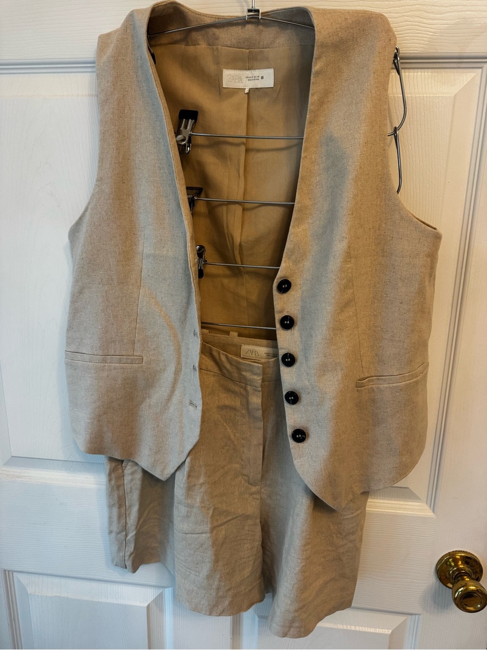 ZARA Beige Linen Vest & Shorts Matching Set Size S